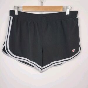 Champion Black White Stripe Elastic Waist Varsity Shorts Running Shorts Womens L